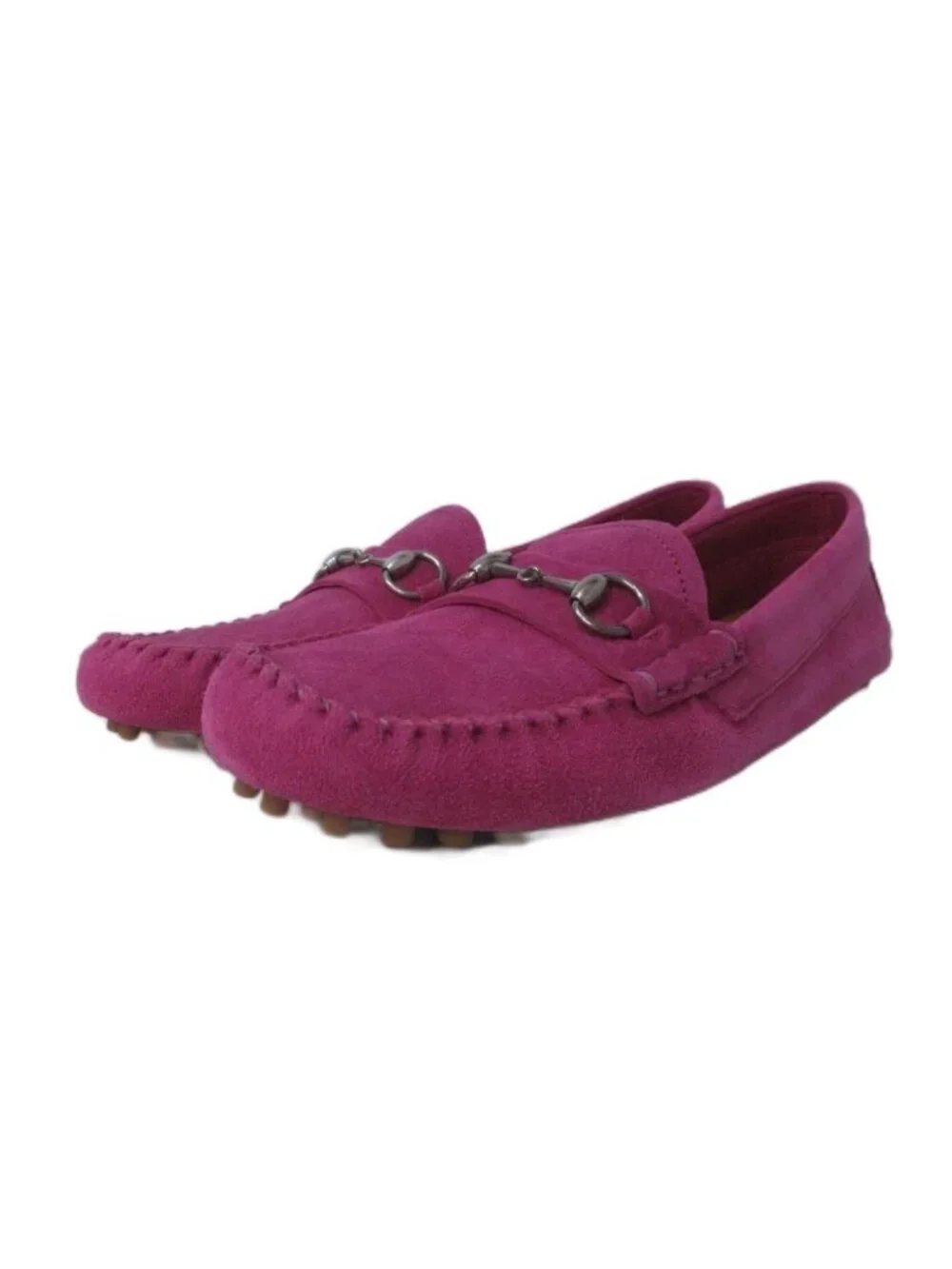 Gucci Horsebit Loafers Driving Shoes Suede Stitch Design Pink